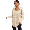 imageLYANER Womens Satin Silk Collar V Neck Button Down Long Sleeve Blouse Shirt TopBeige