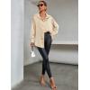 imageLYANER Womens Satin Silk Collar V Neck Button Down Long Sleeve Blouse Shirt TopBeige