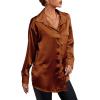 imageLYANER Womens Satin Silk Collar V Neck Button Down Long Sleeve Blouse Shirt TopBrown