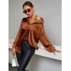 imageLYANER Womens Satin Silk Collar V Neck Button Down Long Sleeve Blouse Shirt TopBrown