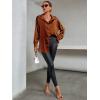 imageLYANER Womens Satin Silk Collar V Neck Button Down Long Sleeve Blouse Shirt TopBrown