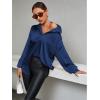 imageLYANER Womens Satin Silk Collar V Neck Button Down Long Sleeve Blouse Shirt TopDark Blue
