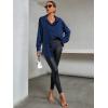 imageLYANER Womens Satin Silk Collar V Neck Button Down Long Sleeve Blouse Shirt TopDark Blue