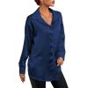 imageLYANER Womens Satin Silk Collar V Neck Button Down Long Sleeve Blouse Shirt TopDark Blue