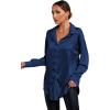 imageLYANER Womens Satin Silk Collar V Neck Button Down Long Sleeve Blouse Shirt TopDark Blue