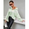 imageLYANER Womens Satin Silk Collar V Neck Button Down Long Sleeve Blouse Shirt TopLight Green