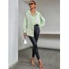 imageLYANER Womens Satin Silk Collar V Neck Button Down Long Sleeve Blouse Shirt TopLight Green