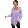 imageLYANER Womens Satin Silk Collar V Neck Button Down Long Sleeve Blouse Shirt TopLight Purple