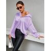 imageLYANER Womens Satin Silk Collar V Neck Button Down Long Sleeve Blouse Shirt TopLight Purple