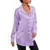 imageLYANER Womens Satin Silk Collar V Neck Button Down Long Sleeve Blouse Shirt TopLight Purple