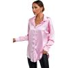 imageLYANER Womens Satin Silk Collar V Neck Button Down Long Sleeve Blouse Shirt TopPink
