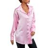 imageLYANER Womens Satin Silk Collar V Neck Button Down Long Sleeve Blouse Shirt TopPink