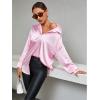 imageLYANER Womens Satin Silk Collar V Neck Button Down Long Sleeve Blouse Shirt TopPink