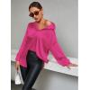 imageLYANER Womens Satin Silk Collar V Neck Button Down Long Sleeve Blouse Shirt TopRose