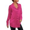 imageLYANER Womens Satin Silk Collar V Neck Button Down Long Sleeve Blouse Shirt TopRose