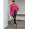 imageLYANER Womens Satin Silk Collar V Neck Button Down Long Sleeve Blouse Shirt TopRose