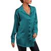 imageLYANER Womens Satin Silk Collar V Neck Button Down Long Sleeve Blouse Shirt TopTeal