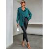 imageLYANER Womens Satin Silk Collar V Neck Button Down Long Sleeve Blouse Shirt TopTeal