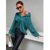imageLYANER Womens Satin Silk Collar V Neck Button Down Long Sleeve Blouse Shirt TopTeal