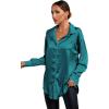 imageLYANER Womens Satin Silk Collar V Neck Button Down Long Sleeve Blouse Shirt TopTeal