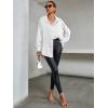 imageLYANER Womens Satin Silk Collar V Neck Button Down Long Sleeve Blouse Shirt TopWhite