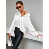 imageLYANER Womens Satin Silk Collar V Neck Button Down Long Sleeve Blouse Shirt TopWhite
