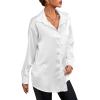 imageLYANER Womens Satin Silk Collar V Neck Button Down Long Sleeve Blouse Shirt TopWhite