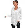imageLYANER Womens Satin Silk Collar V Neck Button Down Long Sleeve Blouse Shirt TopWhite