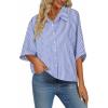 imageLYANER Womens Striped Button Down Shirts Collar V Neck Half Sleeve Casual Loose Office Work Blouse TopsBlue
