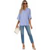 imageLYANER Womens Striped Button Down Shirts Collar V Neck Half Sleeve Casual Loose Office Work Blouse TopsBlue