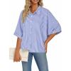 imageLYANER Womens Striped Button Down Shirts Collar V Neck Half Sleeve Casual Loose Office Work Blouse TopsBlue