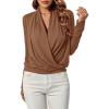 imageLYANER Womens Casual V Neck Cross Wrap Long Sleeve Solid Blouse Shirt TopDark Khaki