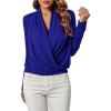 imageLYANER Womens Casual V Neck Cross Wrap Long Sleeve Solid Blouse Shirt TopRoyal Blue