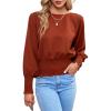 imageLYANER Womens Round Neck Frill Shirred Lantern Long Sleeve Blouse Office Shirt TopBrick Red