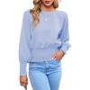 imageLYANER Womens Round Neck Frill Shirred Lantern Long Sleeve Blouse Office Shirt TopLight Blue