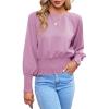 imageLYANER Womens Round Neck Frill Shirred Lantern Long Sleeve Blouse Office Shirt TopLight Purple