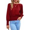 imageLYANER Womens Round Neck Frill Shirred Lantern Long Sleeve Blouse Office Shirt TopRed