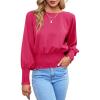 imageLYANER Womens Round Neck Frill Shirred Lantern Long Sleeve Blouse Office Shirt TopRose