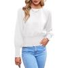 imageLYANER Womens Round Neck Frill Shirred Lantern Long Sleeve Blouse Office Shirt TopWhite
