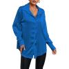 imageLYANER Womens Satin Silk Collar V Neck Button Down Long Sleeve Blouse Shirt TopRoyal Blue