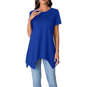 imageLYANER Womens Crewneck Short Sleeve Tunic Top Loose Flowy Irregular Hem BlouseBlue
