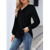 imageLYANER Long Sleeve Shirts for Women Fall Tops Dressy Casual Blouses Pleated V Neck Tunic Tops for LeggingsBlack