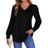 imageLYANER Long Sleeve Shirts for Women Fall Tops Dressy Casual Blouses Pleated V Neck Tunic Tops for LeggingsBlack