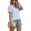 imageLYANER Womens Casual Puff Short Sleeve Lace Trim Eyelet V Neck Shirt Blouse Tunic TopBaby Blue