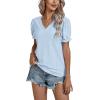 imageLYANER Womens Casual Puff Short Sleeve Lace Trim Eyelet V Neck Shirt Blouse Tunic TopBaby Blue