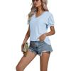 imageLYANER Womens Casual Puff Short Sleeve Lace Trim Eyelet V Neck Shirt Blouse Tunic TopBaby Blue