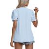 imageLYANER Womens Casual Puff Short Sleeve Lace Trim Eyelet V Neck Shirt Blouse Tunic TopBaby Blue