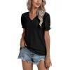 imageLYANER Womens Casual Puff Short Sleeve Lace Trim Eyelet V Neck Shirt Blouse Tunic TopBlack