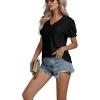 imageLYANER Womens Casual Puff Short Sleeve Lace Trim Eyelet V Neck Shirt Blouse Tunic TopBlack