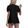 imageLYANER Womens Casual Puff Short Sleeve Lace Trim Eyelet V Neck Shirt Blouse Tunic TopBlack